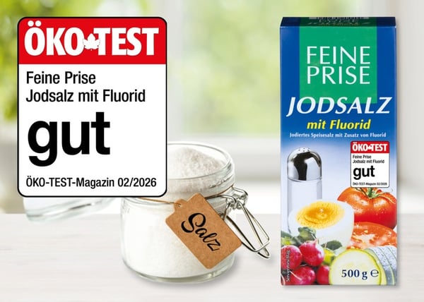 Zum Würzen empfohlen: Jodsalz mit Fluorid der NORMA-Eigenmarke FEINE PRISE im ÖKO-TEST 02/2026 mit "gut" bewertet / Top-Ergebnis im Vergleich mit anderen Discountern, Supermärkten und sogar Bioläden