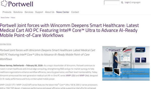 Portwell Joint forces with Wincomm Deepens Smart Healthcare: Latest Medical Cart AIO PC Featuring Intel® Core™ Ultra to Advance AI-Ready Mobile Point-