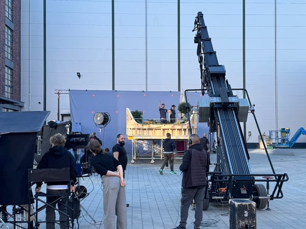 on set filming outside experian ad